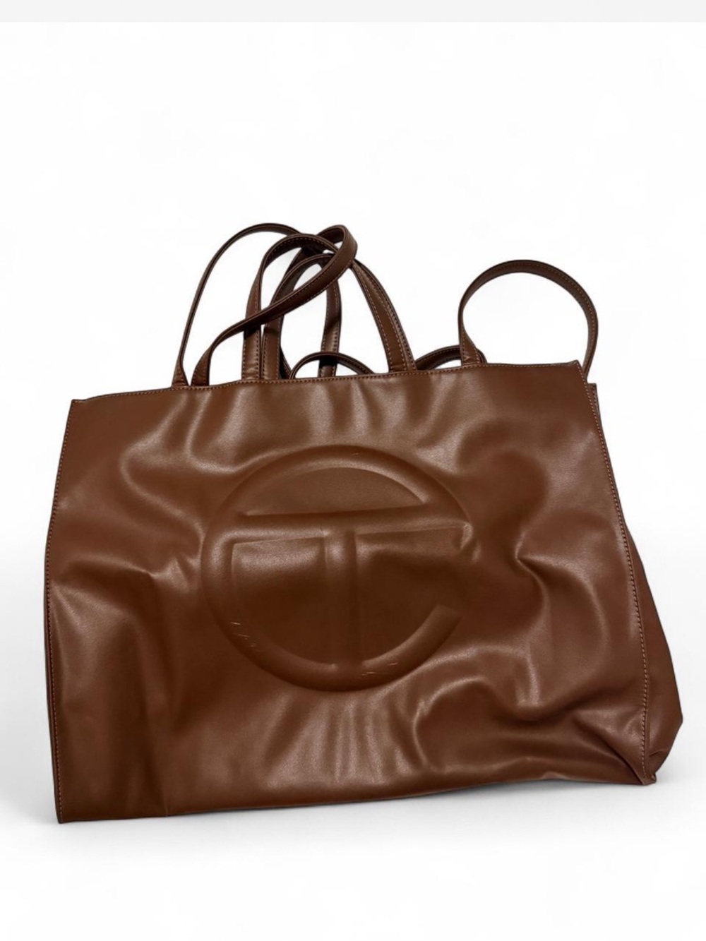 Telfar Large Brown Leather Logo Tote
